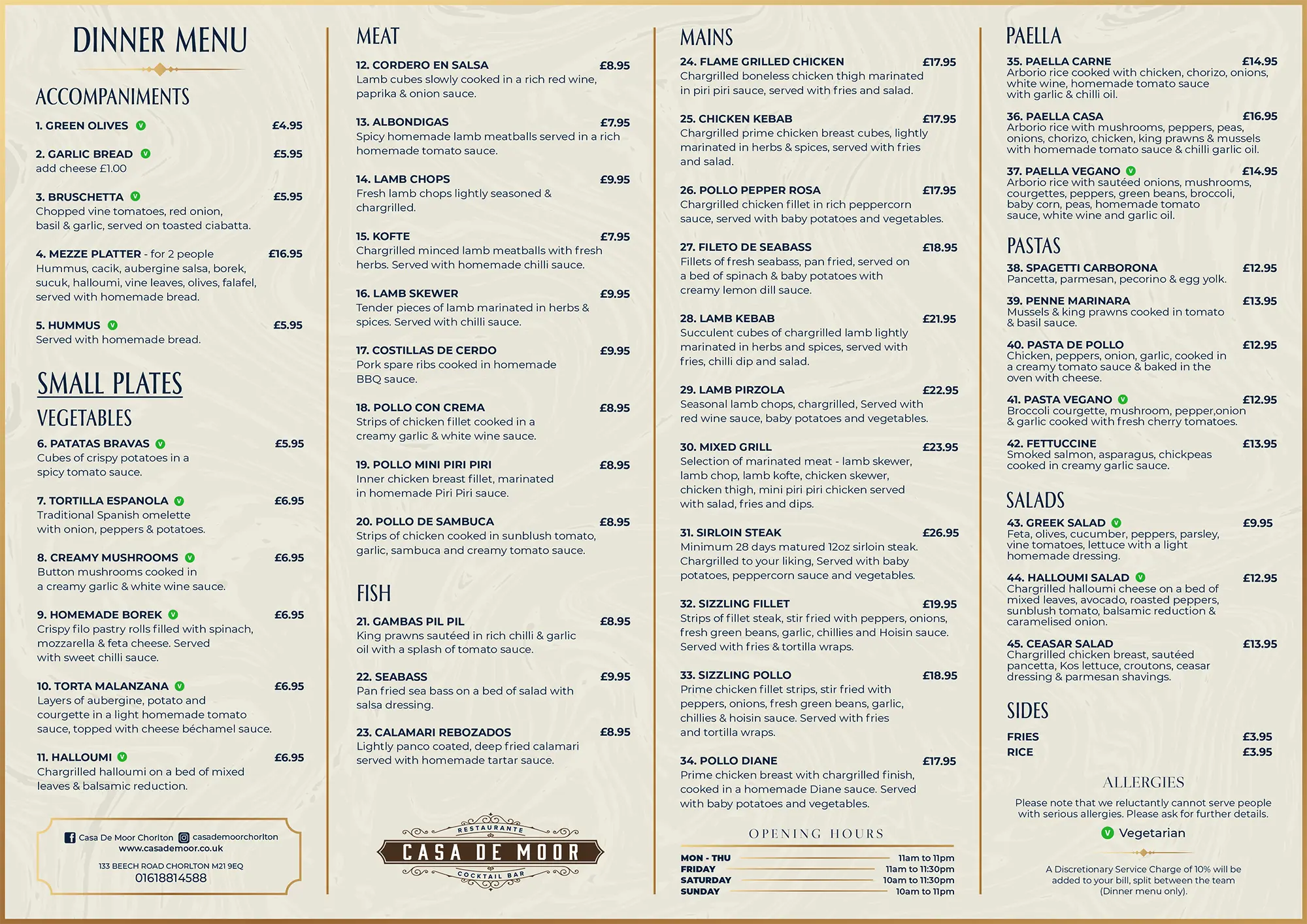 Main Menu – Casa de Moor Chorlton